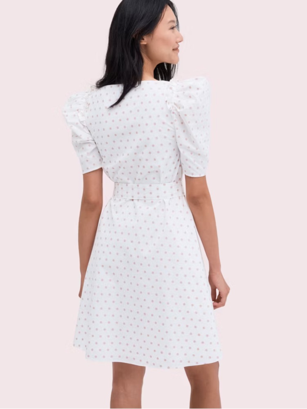 NWT Kate Spade New York dot cotton mini dress self-tie waist puff sleeves size s